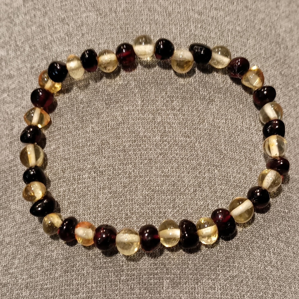 Unisex 7.5 inch Cherry Red and Lemon Yellow Genuine Baltic Amber Bracelet